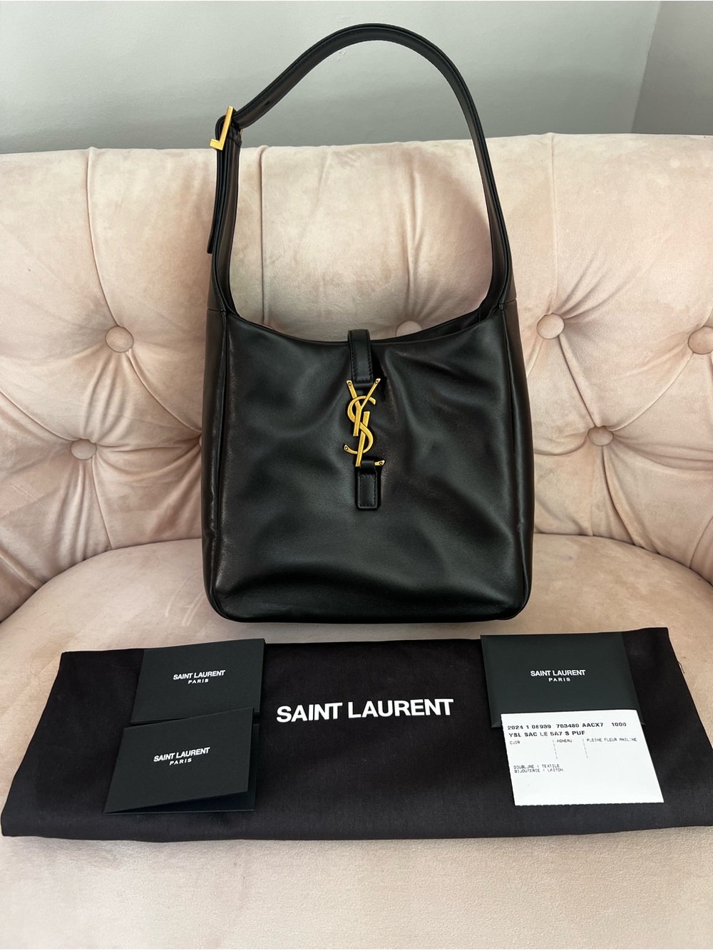 New Saint Laurent Le 5 a 7 Black Padded Leather Shoulder Bag